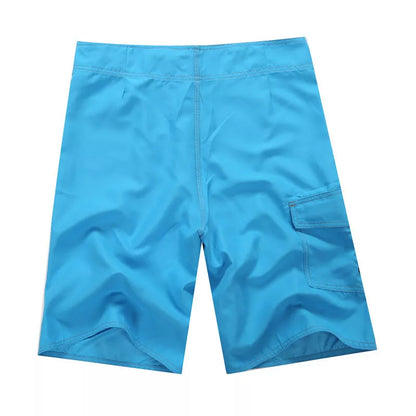 Men's striped beach shorts in white, blue, and black, sizes 30-38