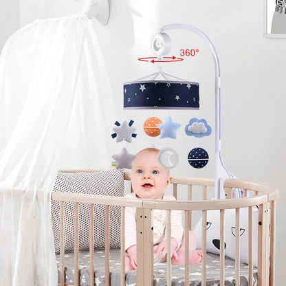 Soothing baby mobile with rotating music, star, and comfort toy for infant crib
