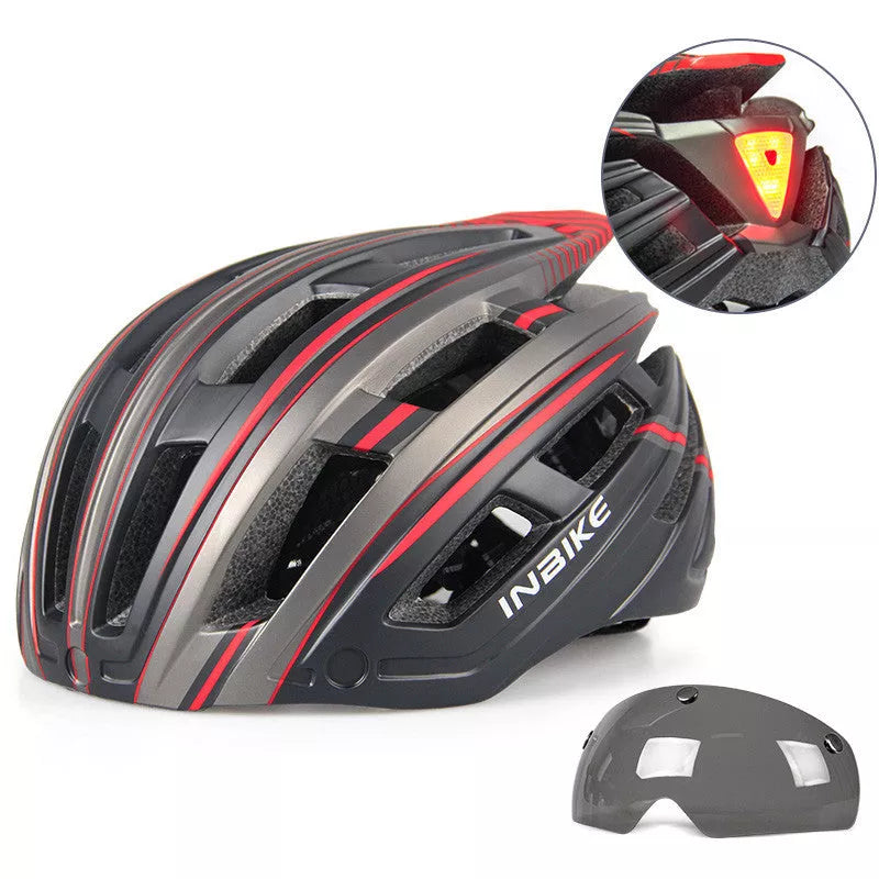 Mountain road bikes cycling helmet with tail lights and interchangeable lenses for men and women