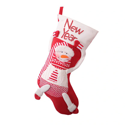 Red and white Christmas stocking measuring 45cm by 26cm with elderly-themed design for gift storage