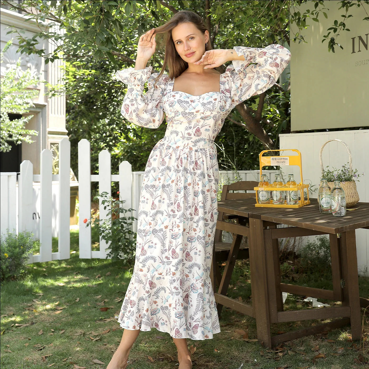 Women's Floral Square Neck Long Sleeve Dress for elegant and comfortable wear