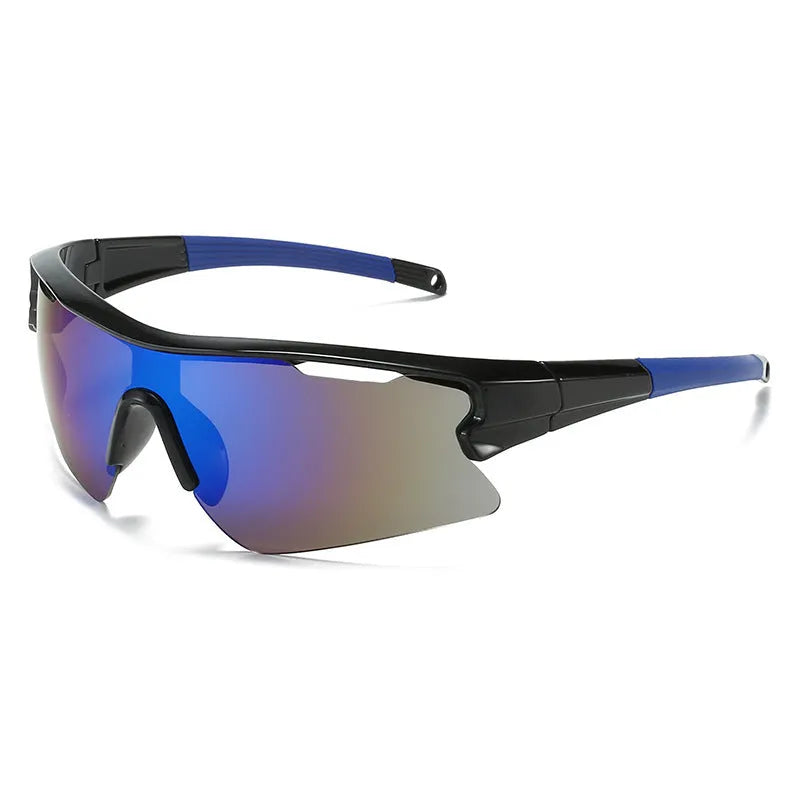 Windproof sports sunglasses with adjustable pads in black frame and grey lens for outdoor cycling