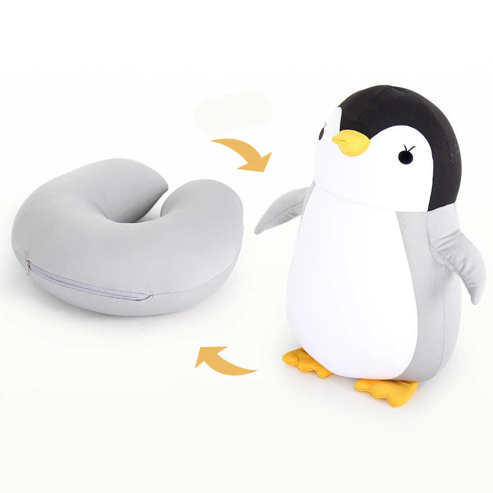 Cozy penguin-shaped neck pillow with U-shaped design for comfortable neck support and relaxation