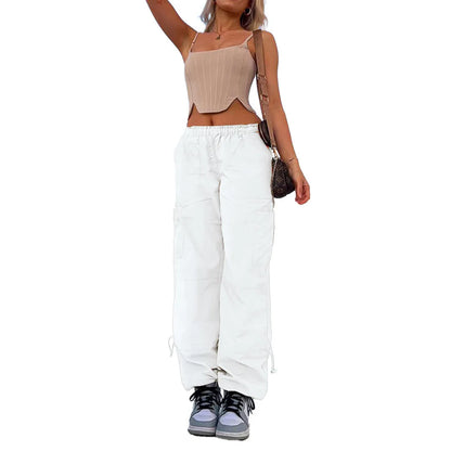 Multi-bag straight cargo casual pants in loose fit with mid waist, available in various colours and sizes