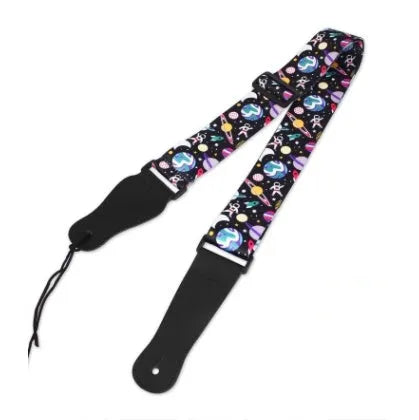 Printed cloth guitar shoulder strap with colourful strap designs including national flag, lightning, space, ribbon, starcraft, childlike and national style patterns for acoustic or electric guitars with standard strap button fittings