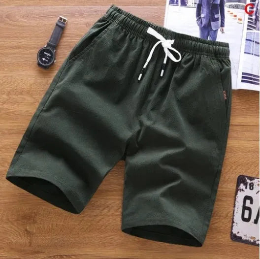 Men's cotton capri-length summer shorts in multiple colours with lace-up placket