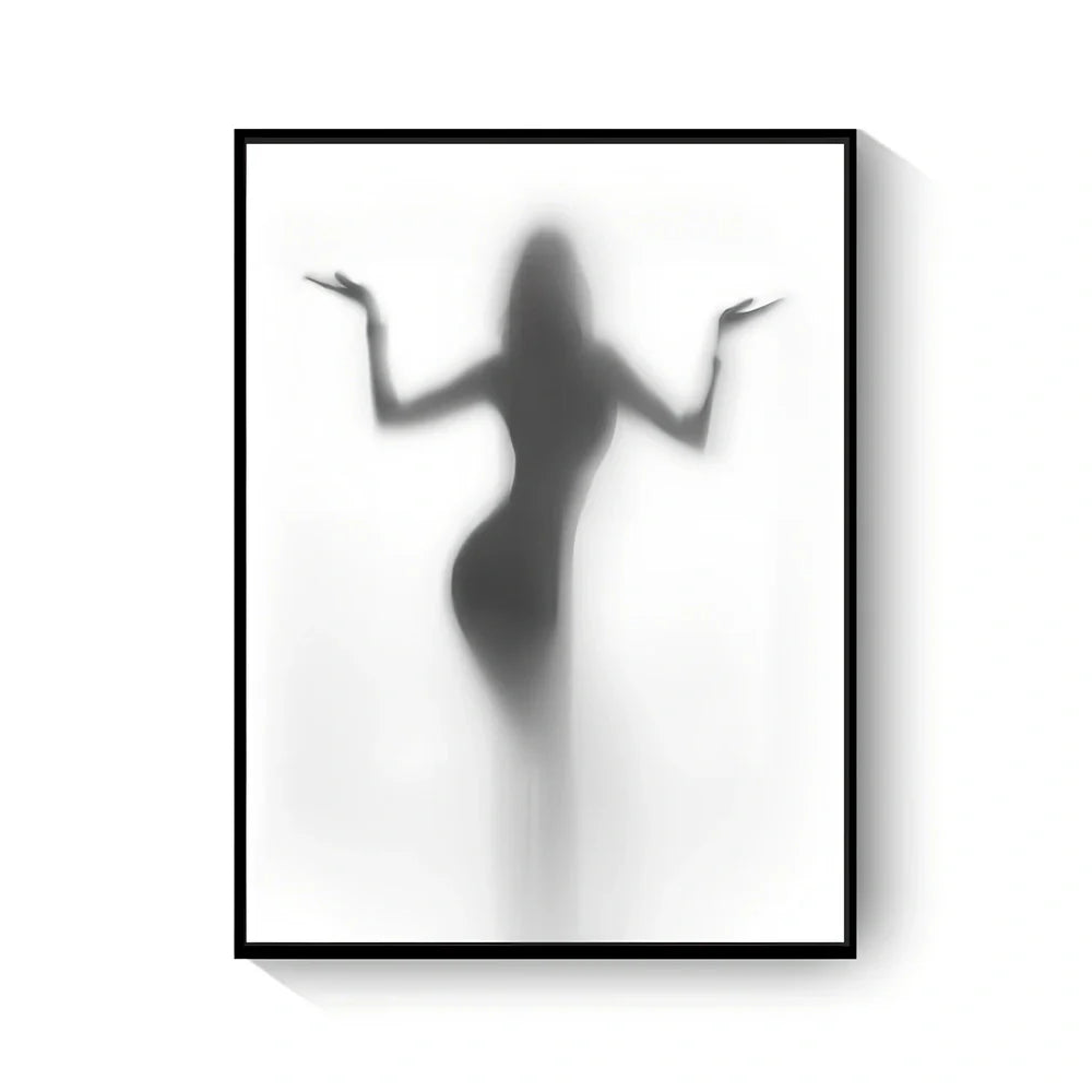 Black and white abstract canvas wall art with frameless rectangular design showing textured oil canvas surface