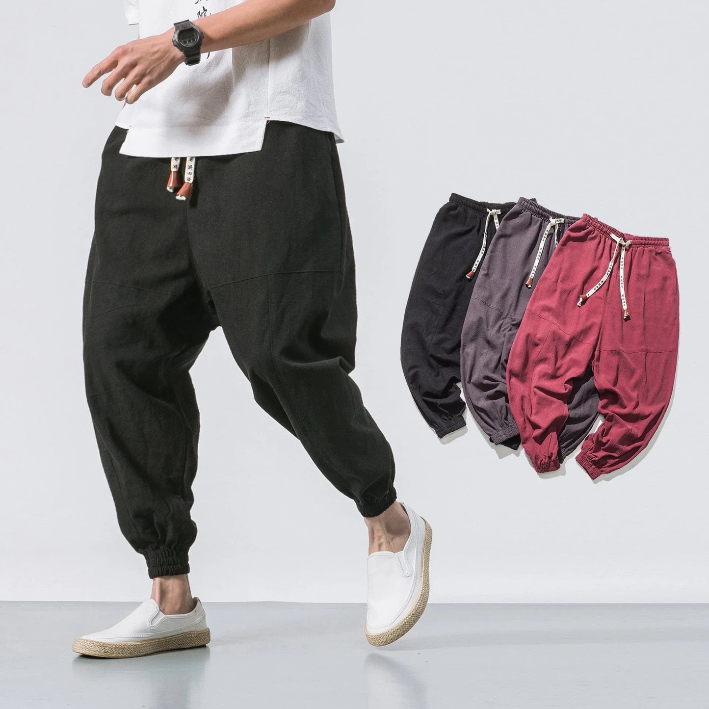 Premium cotton men's jogger pants with adjustable waistband, convenient pockets, and tapered leg design for everyday comfort and style