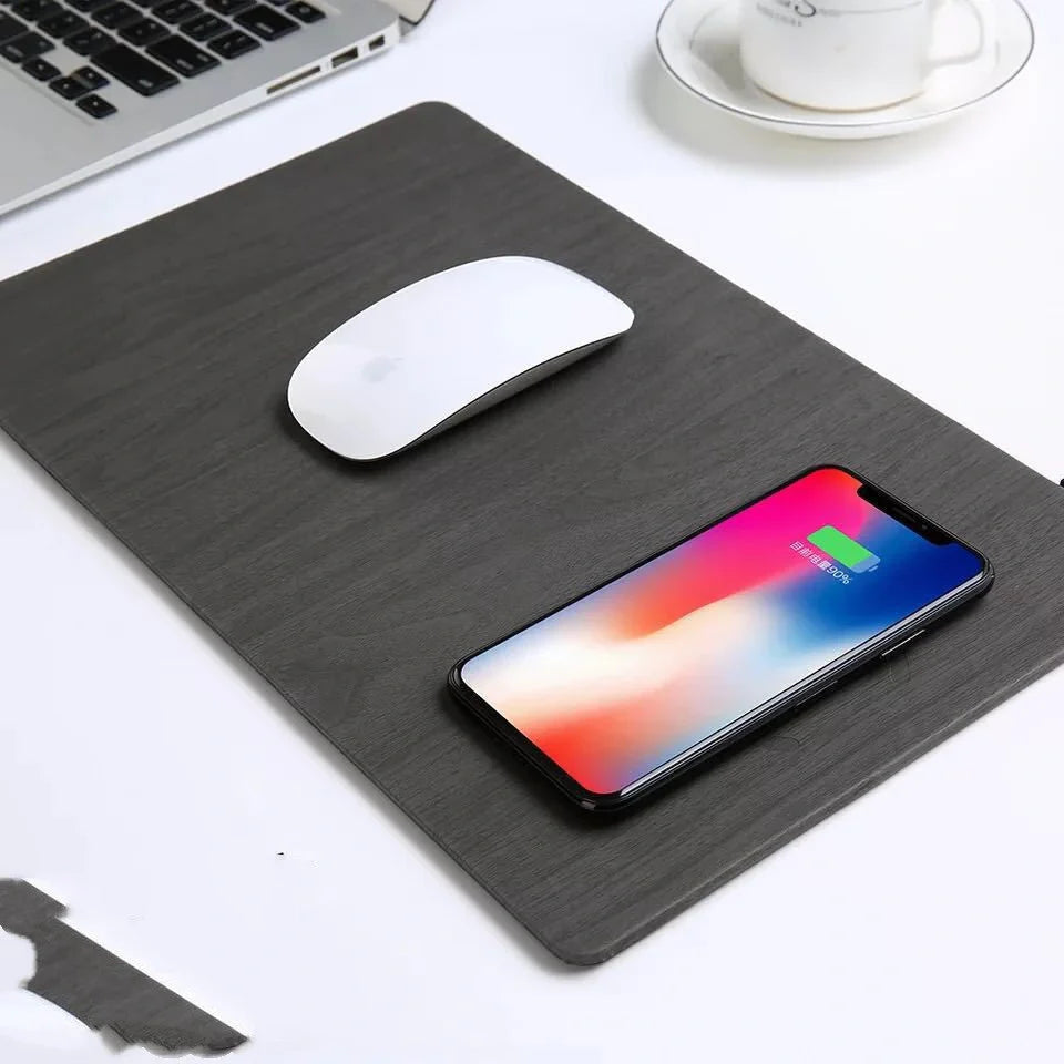 Qi Wireless Charging Mouse Pad Mat with PU leather surface and LED indicator light