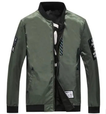 Men's reversible flight jacket in striped pattern with zip closure shown in black colour