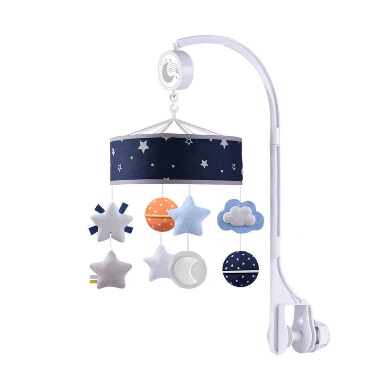 Soothing baby mobile with rotating music, star, and comfort toy for infant crib