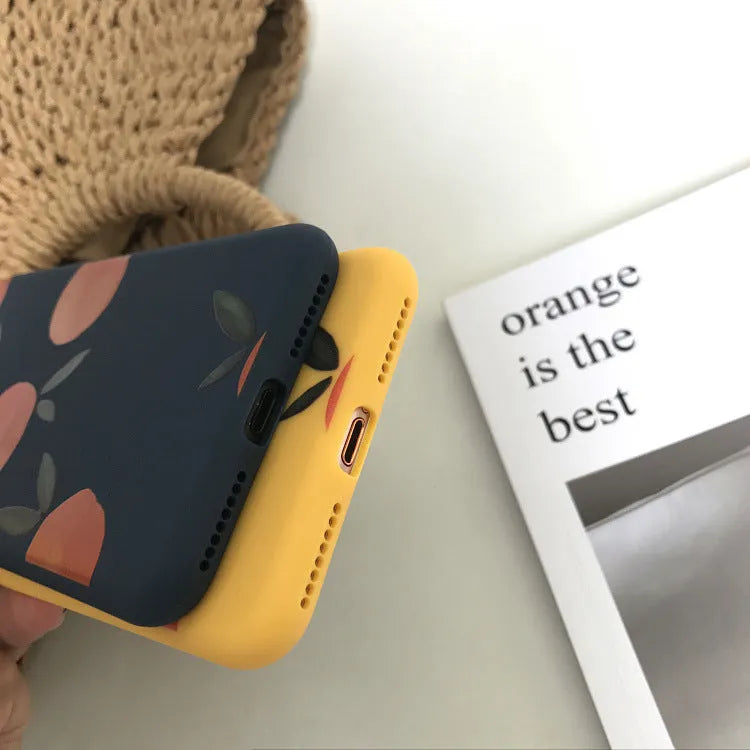 Orange TPU matte iPhone case with silicone soft shell protection shown from front and side angles
