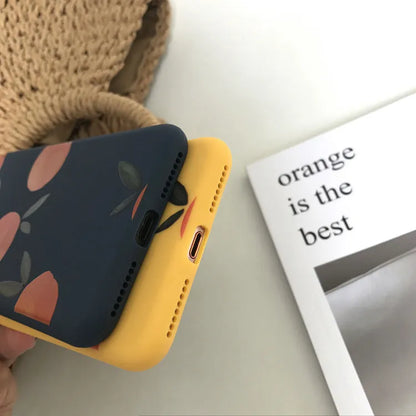 Orange TPU matte iPhone case with silicone soft shell protection shown from front and side angles