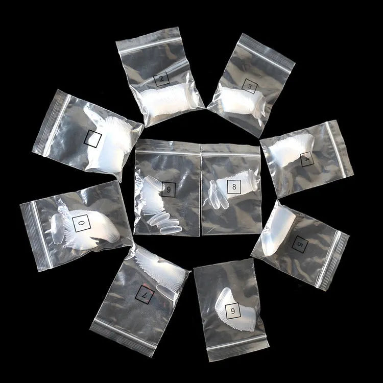 500 clear natural ABS artificial false nails in 10 different sizes for gel or acrylic application.