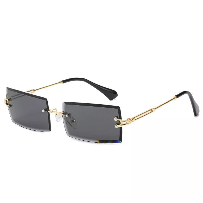 Rimless cut edge square sunglasses with PC lenses for UV protection