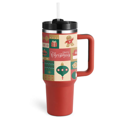 40 oz stainless steel insulated tumbler with handle and straw in tapered mug design