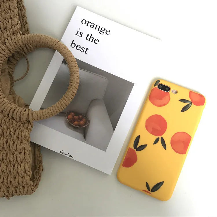 Orange TPU matte iPhone case with silicone soft shell protection shown from front and side angles