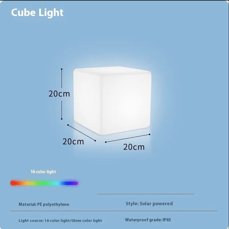 LED stool square cube light with modern design, IP65 waterproof rating, and options for rechargeable or solar power in various sizes