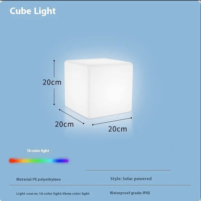 LED stool square cube light with modern design, IP65 waterproof rating, and options for rechargeable or solar power in various sizes