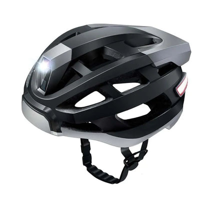 Black and grey smart Bluetooth warning light riding helmet showing integrated light system