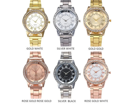 Vansvar women's quartz dress watch with 40mm round dial, alloy strap and rose gold or gold colour option