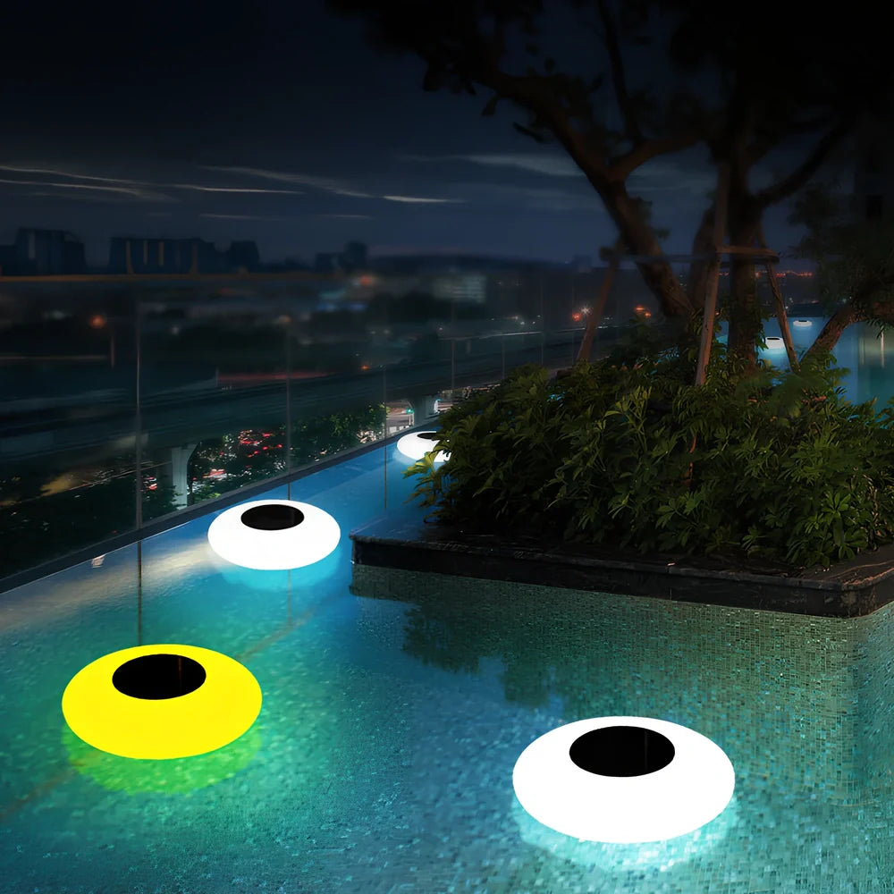 White solar lawn light with UFO design for garden illumination, 300mm diameter with remote control