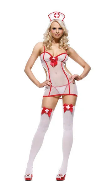 White mesh uniform women's suit set with hat, clothes, and underwear in average size