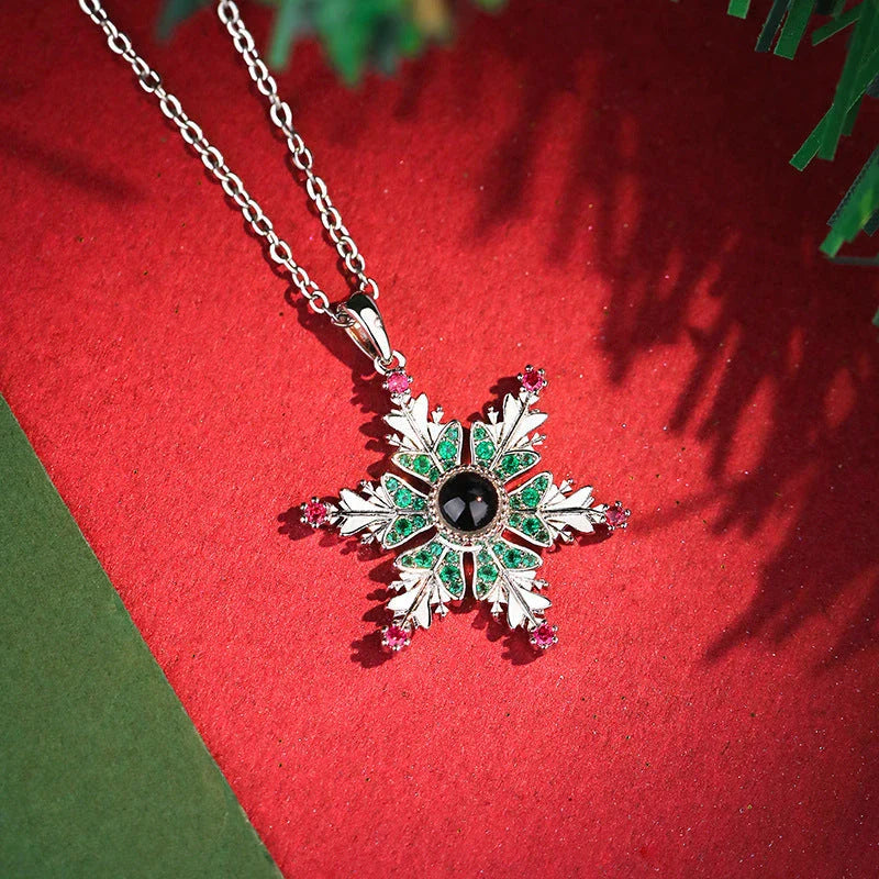 Hhomeenjoy Enchanting Snowflake Projection Necklace - A Sparkling Christmas Gift for Couples