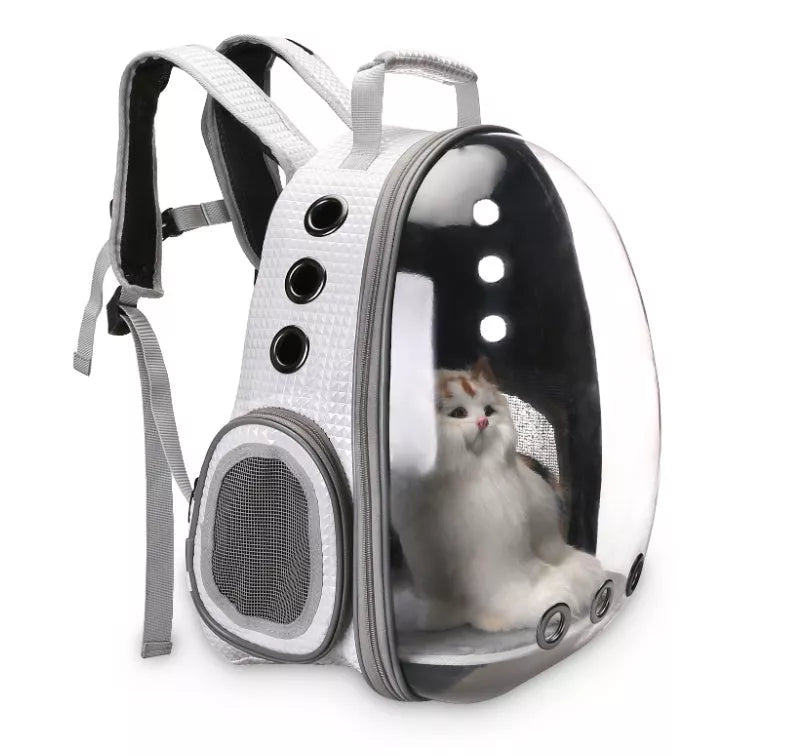 Portable pet backpack carrier with 360-degree transparent bubble design for small pets