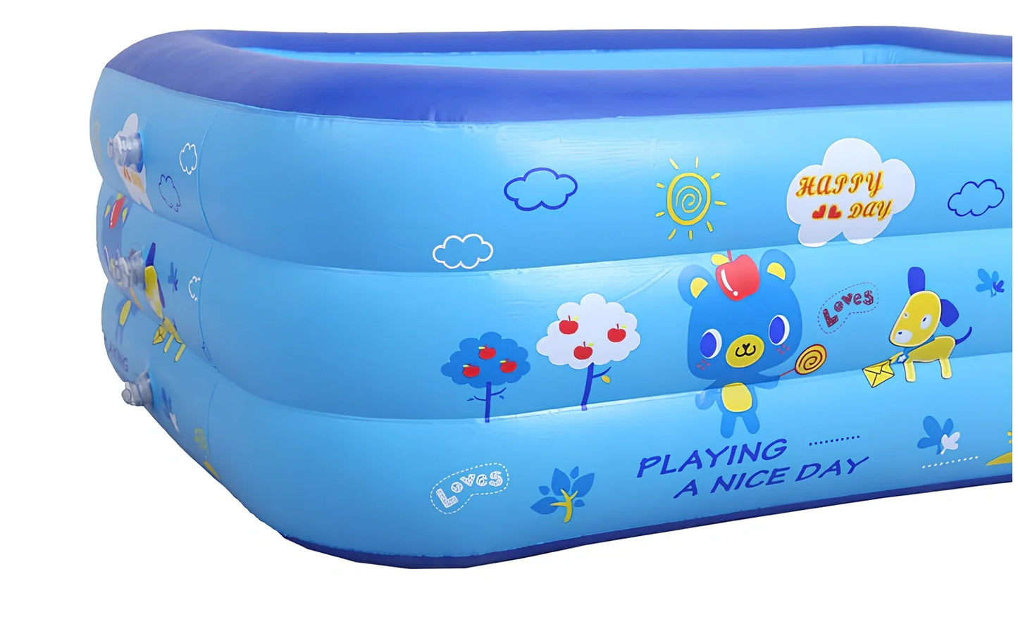 Baby inflatable swimming pool with bubble bottom measuring 120cm long x 80cm wide x 35cm high