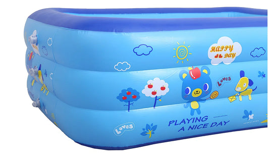 Baby inflatable swimming pool with bubble bottom measuring 120cm long x 80cm wide x 35cm high