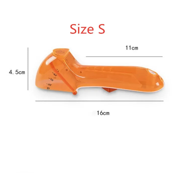 Orange and blue digital measuring spoon set showing measurement units and ergonomic handle.