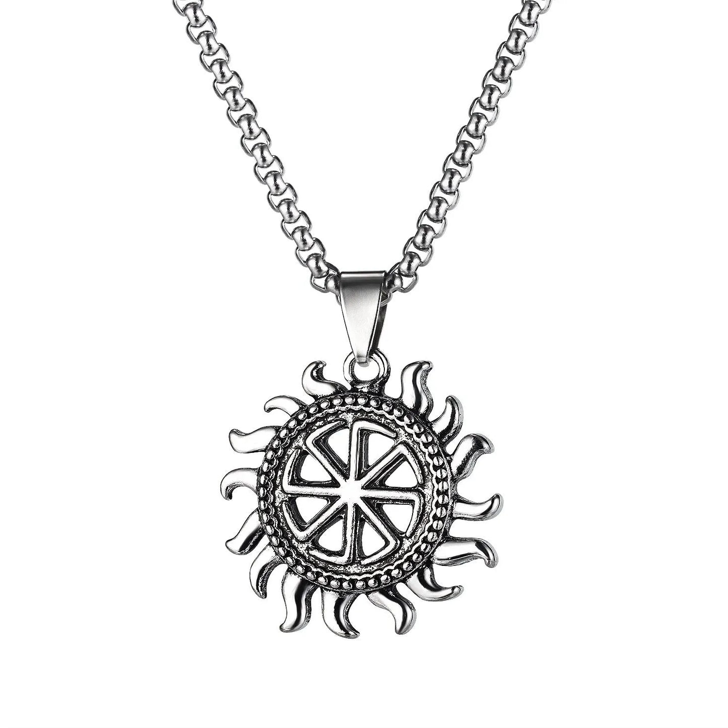 Men's silver stainless steel necklace with a detailed alloy skull pendant on a chain.