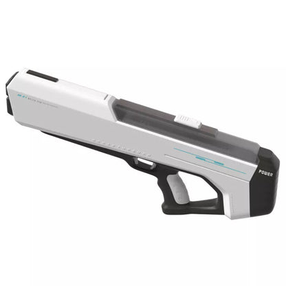 Electric water gun toy in sky blue, cherry pink, and pearl white with 12-meter range