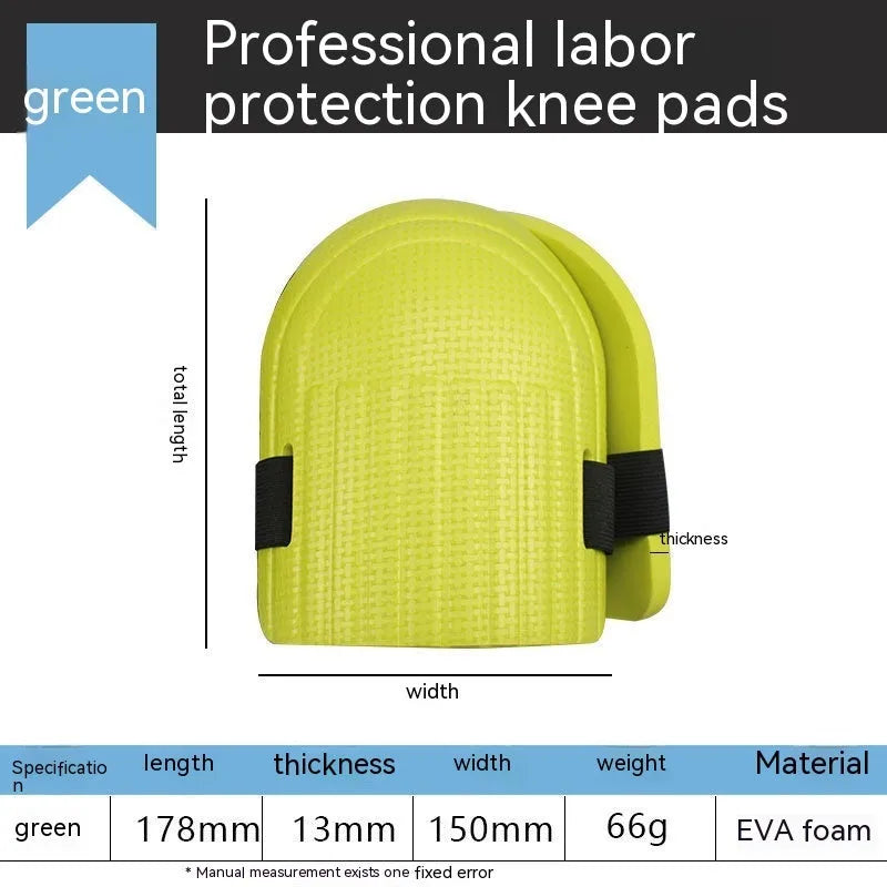 A pair of EVA foam kneepads in black, blue, green, and pink options for construction and auto repair work.