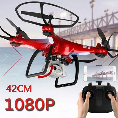 X52 UAV drone with protective frame in black colour, showing camera and bright night light