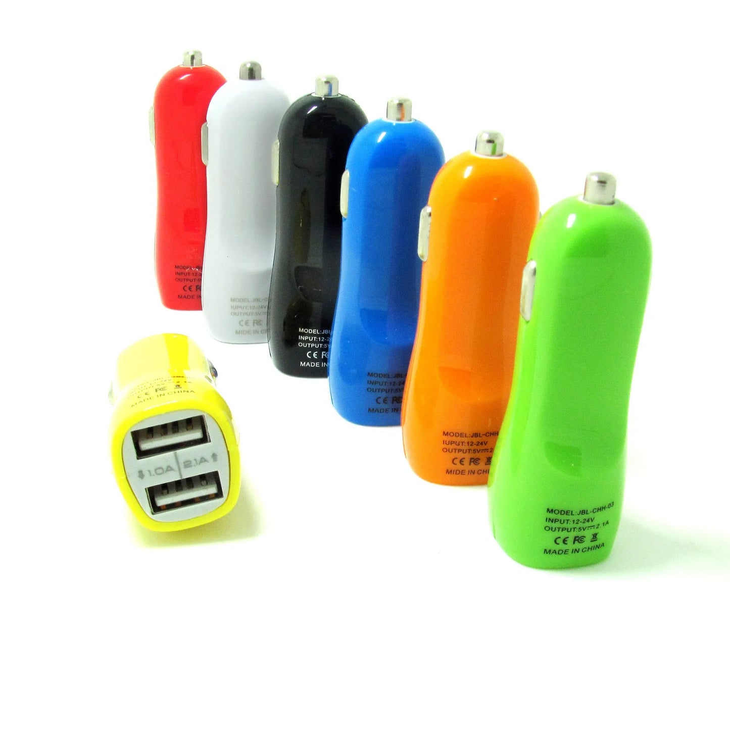 Duckbill dual USB car charger with blue LED indicator light
