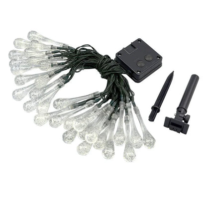 6.5m LED solar water drop string lights with 30 LEDs and waterproof pendants for garden use