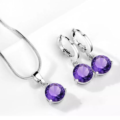 Water Drop Necklace and Earring Set with zircon gemstones in various colors