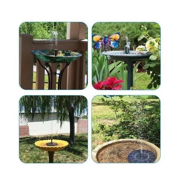 Black solar floating fountain pump with 4 nozzle heads for garden ponds and birdbaths