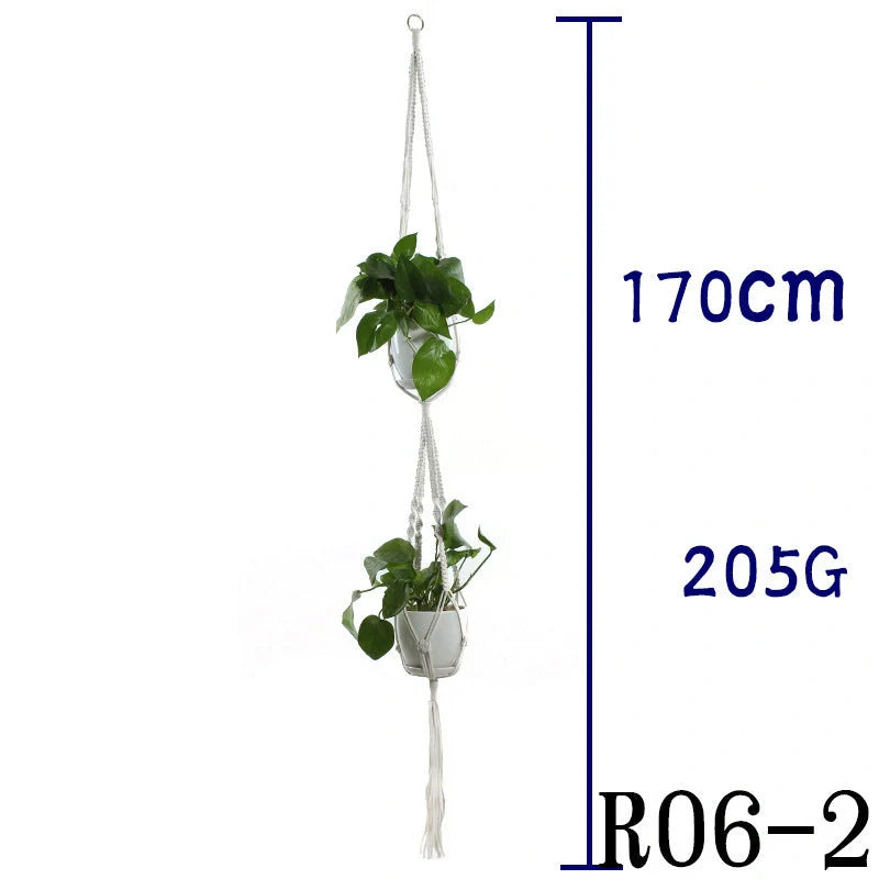 Beige cotton rope hanging basket with various styles for indoor plant display