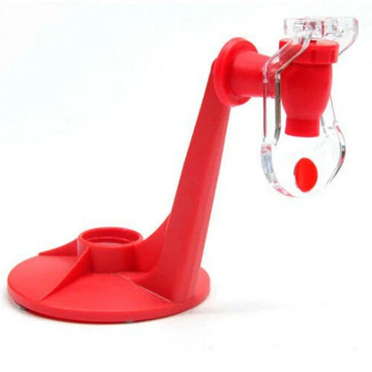 Red plastic hands-free beverage dispenser for coke bottles