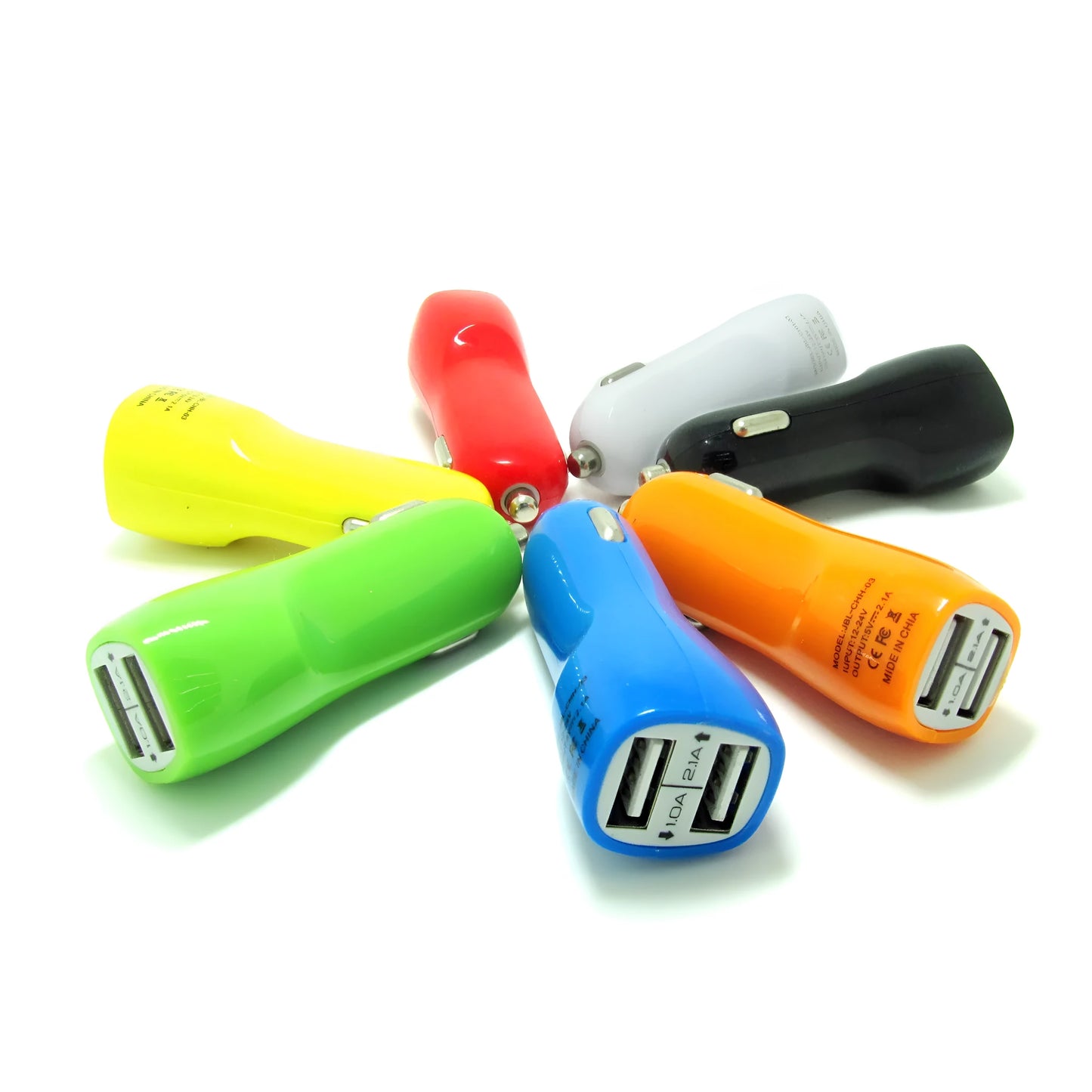 Duckbill dual USB car charger with blue LED indicator light