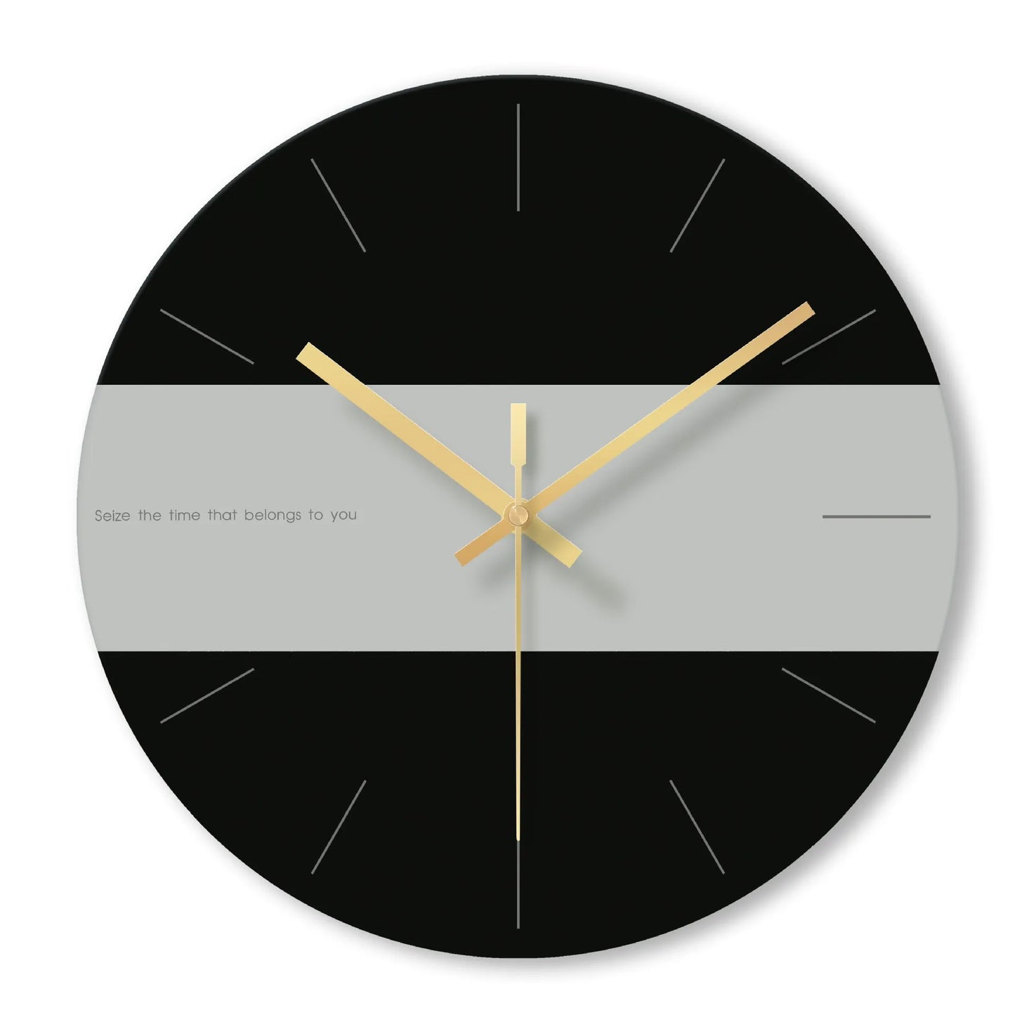 A large, clear tempered glass wall clock with a minimalist transparent face on a light background.