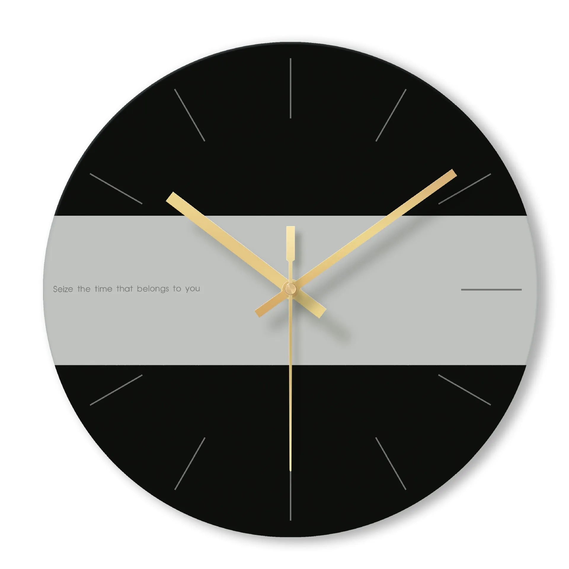 A large, clear tempered glass wall clock with a minimalist transparent face on a light background.