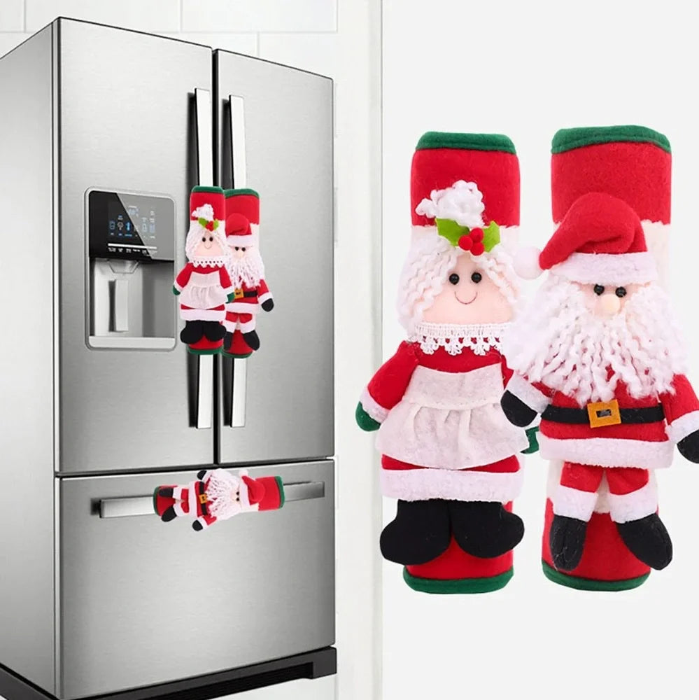 Red Christmas refrigerator glove set measuring 23x15cm for festive kitchen handle decoration