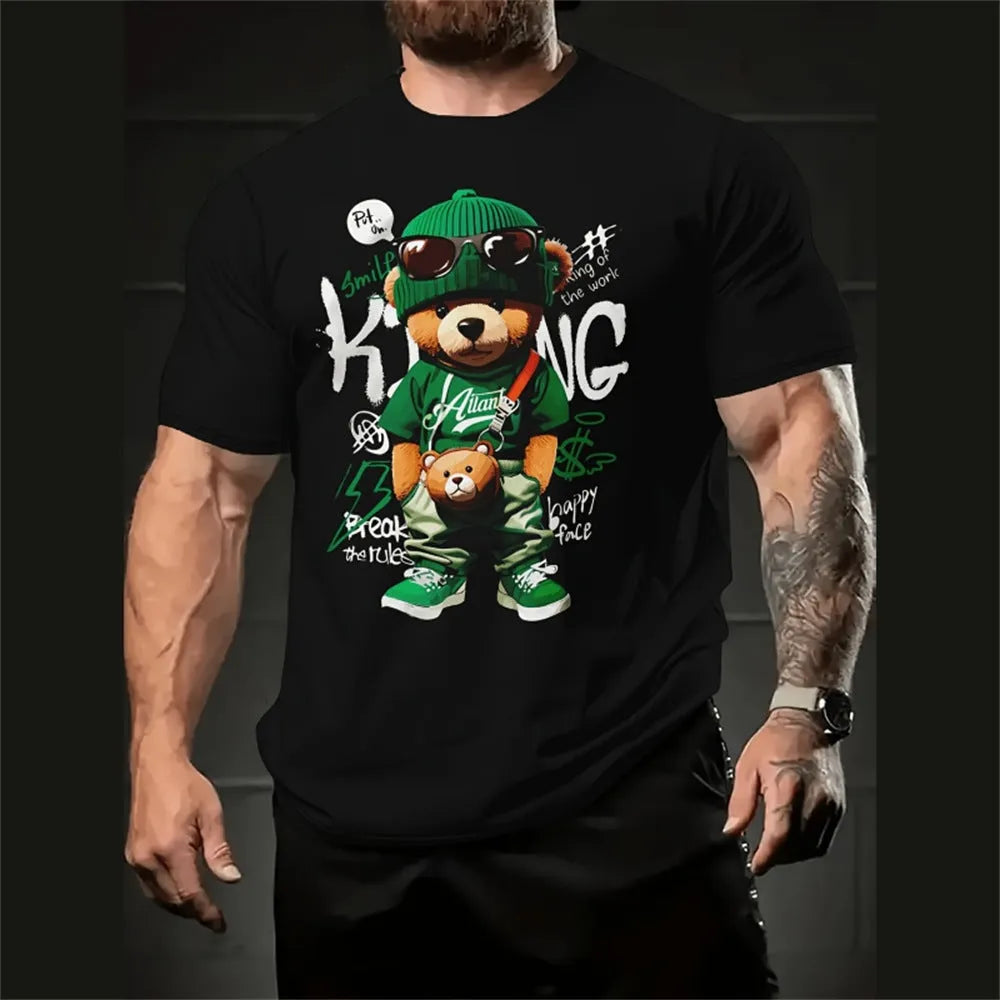Men's loose fit casual shirt with cartoon 3D print design in thin linen blend fabric