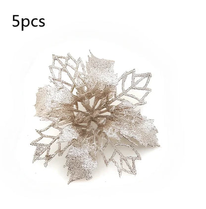 Glitter artificial Christmas flowers measuring 11cm with sparkling coating in various colour options