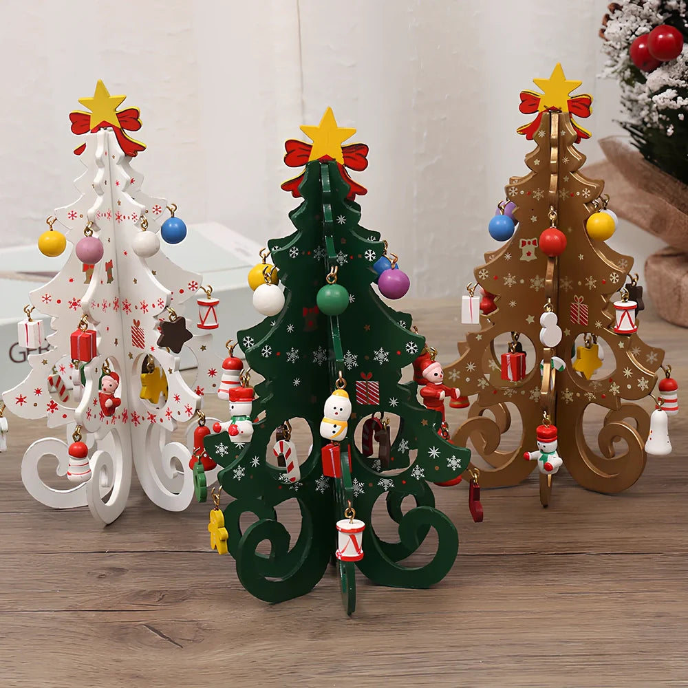 Green MDF Christmas tree ornament with laser-cut details, 19cm height