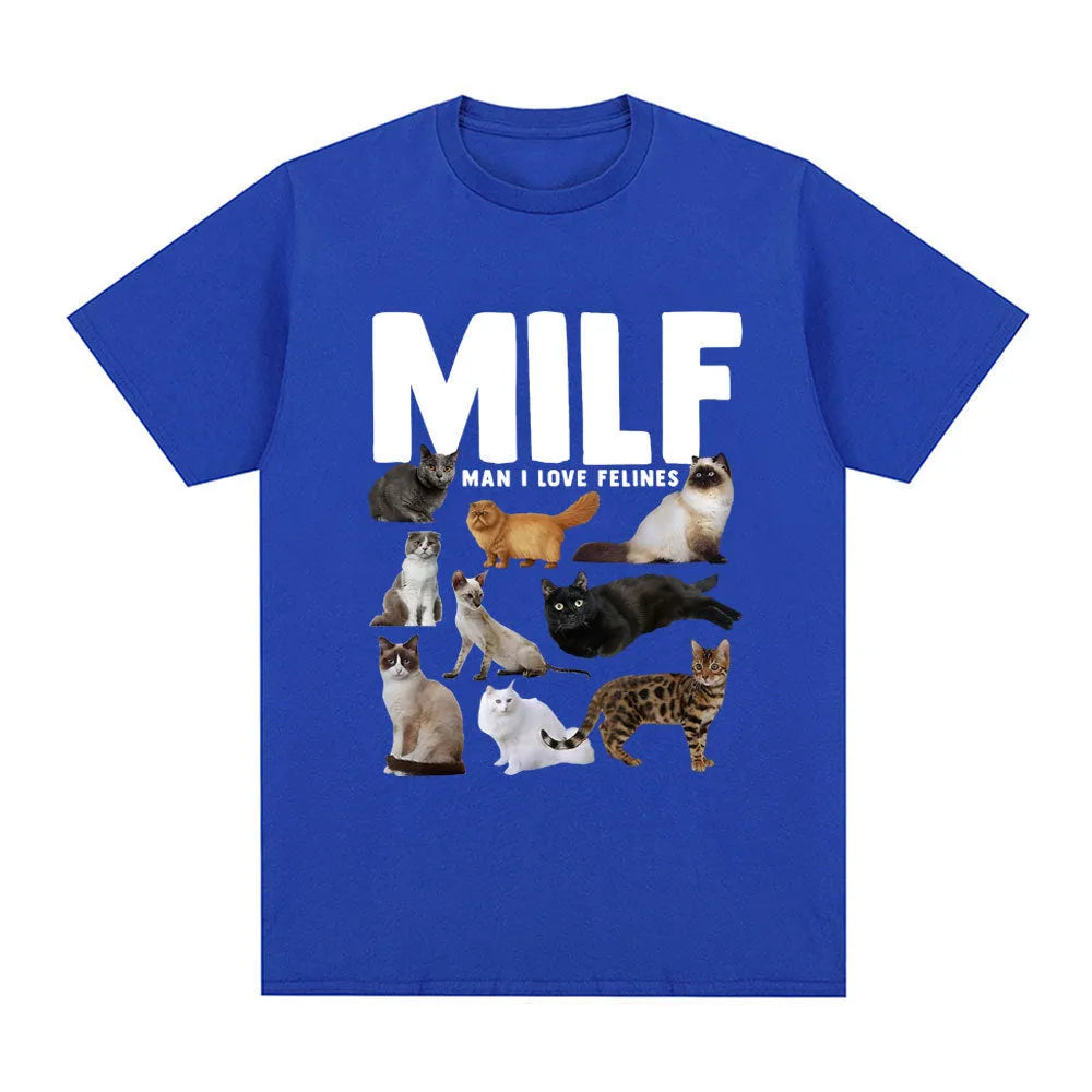 Geometric pattern cat lover graphic on a short sleeve cotton T-shirt, shown in multiple colours.